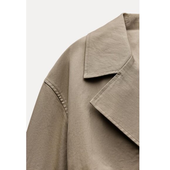 Zara Belted Long Trench Coat Beige Classic Cotton Blend Double Breasted Size M - Picture 7 of 9